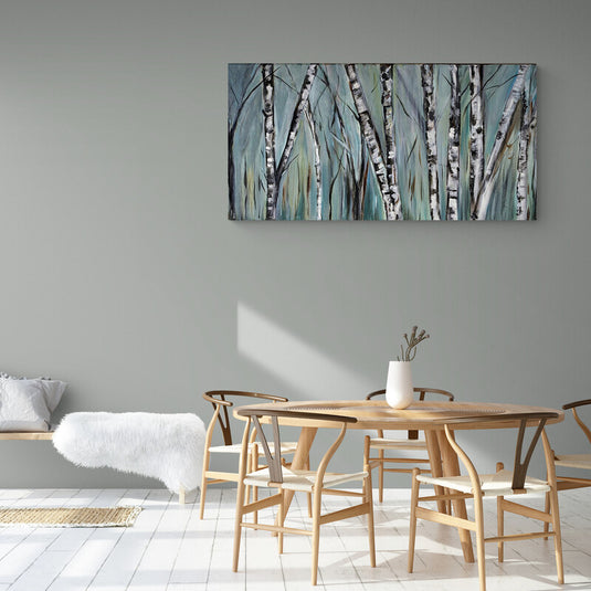 Cuadro Decorativo Abstracto de Ramas Sobre Fondo Combinado de Azul Turquesa, Gris, Amarillo y Negro