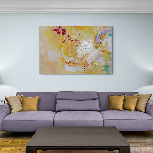 Cuadro abstracto moderno con predominio de amarillo y blanco