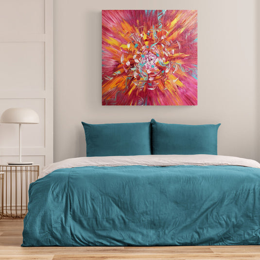 Pintura abstracta en tonos rosa y naranja