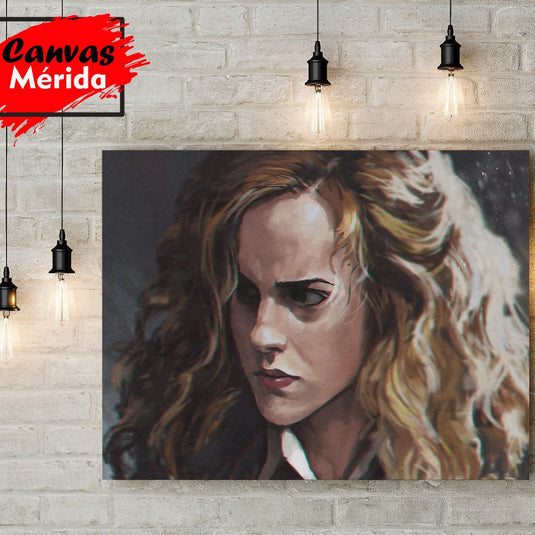 Retrato artístico de mujer con expresión intensa – cuadro decorativo estilo realista con fondo oscuro.