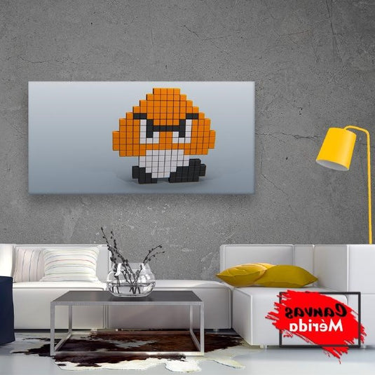 Cuadro decorativo pixel art personaje retro naranja estilo gamer