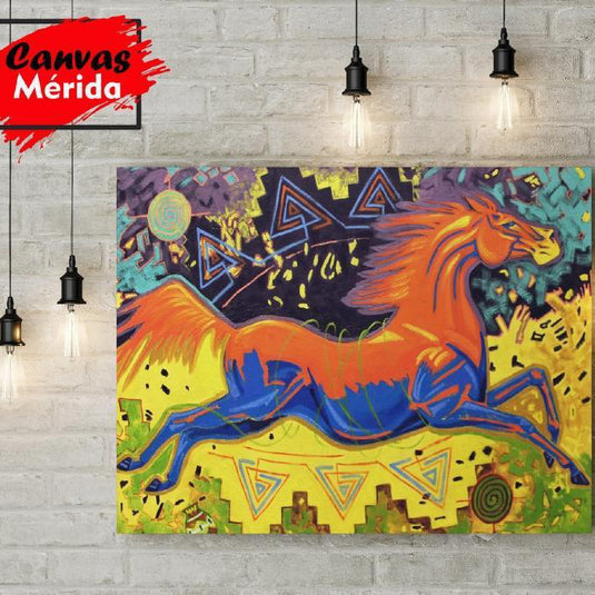 Lienzo abstracto de caballo en colores brillantes