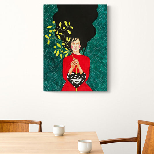 Cuadro decorativo Intensity of Living – arte moderno con figura femenina, tonos rojos y verdes, estilo contemporáneo para comedor o sala elegante