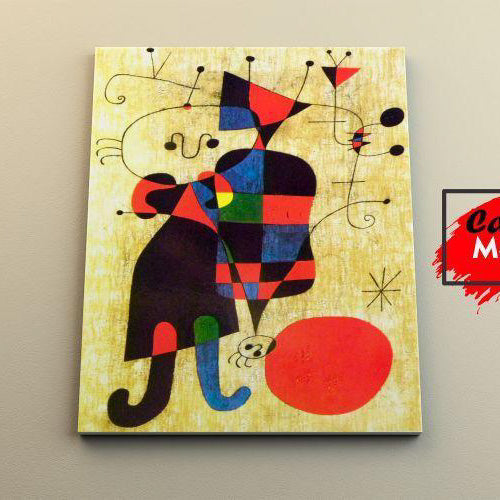 "Obra abstracta 'Personajes y Perro Delante del Sol' de Joan Miró"