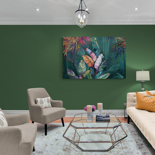 Cuadro Decorativo de Vegetación Diversa con Hojas en Ocre, Rojo, Morado, Lila y Verdes