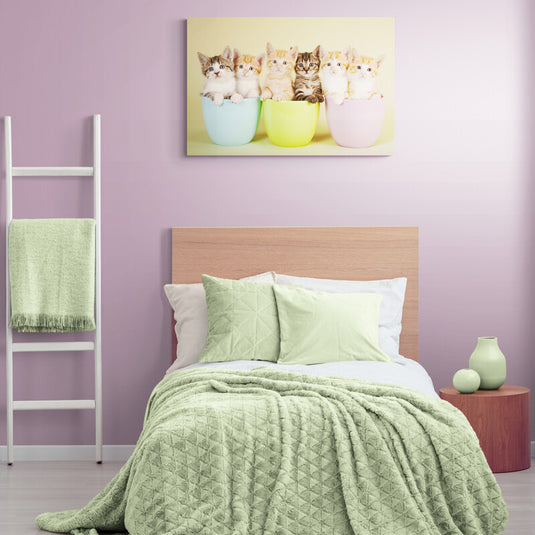 Cuadro de gatitos en tazas de colores pastel