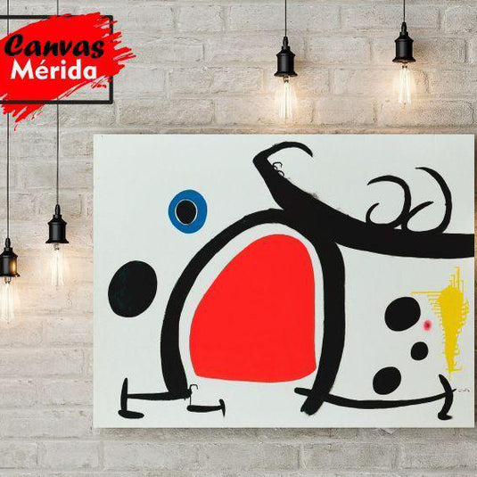 Cuadro abstracto “La fuerza de la materia” de Joan Miró, arte moderno surrealista en colores primarios para decoración artística.