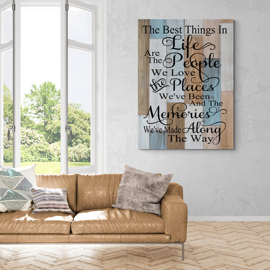 Cuadro decorativo con frase inspiradora en tipografía artística sobre fondo de madera en tonos pastel, ideal para decoración de hogar, sala o recámara con estilo acogedor y motivacional.