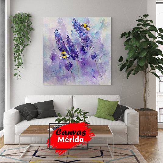 Abejas sobre flores de lavanda