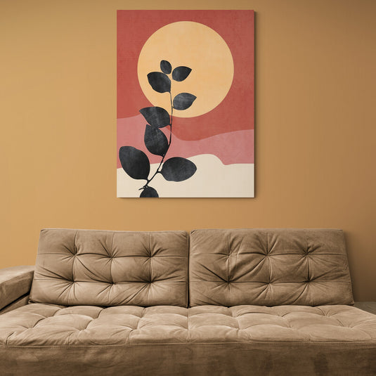 Hojas iluminadas por el sol en una representación artística, con paleta cálida y pinceladas sueltas