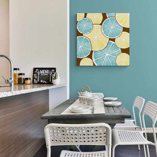 Cuadro moderno con rodajas de limón en patrón geométrico