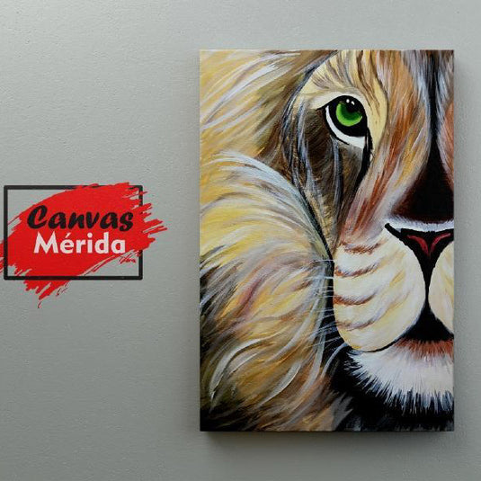 Lienzo de león multicolor en estilo abstracto