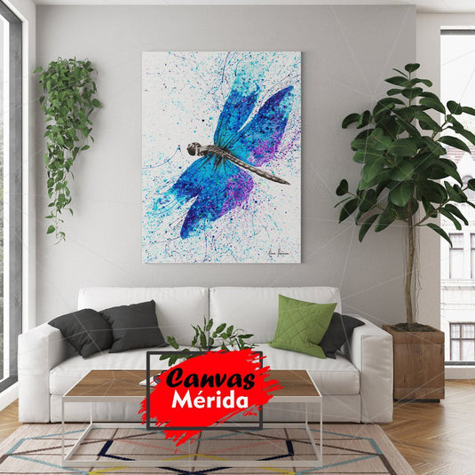 Lienzo de libélula azul en acuarela
