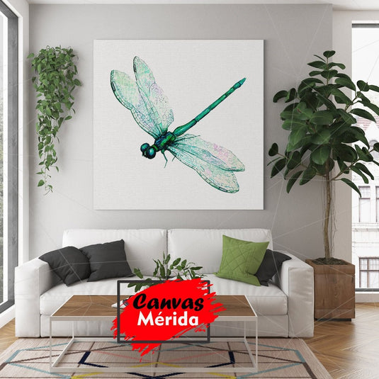 Lienzo con ilustración de libélula verde para decoración moderna
