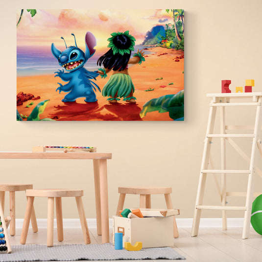 Figura azul animada y compañero en playa tropica