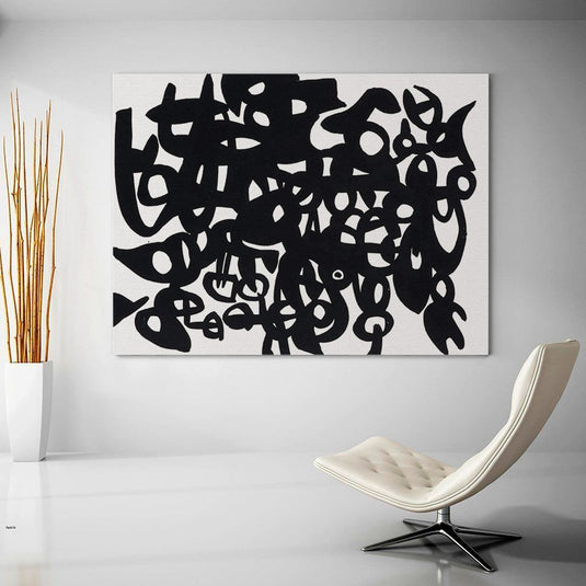 Cuadro abstracto en blanco y negro con formas orgánicas entrelazadas, arte moderno minimalista para espacios contemporáneos.