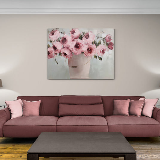 Pintura de rosas rosadas en jarrón