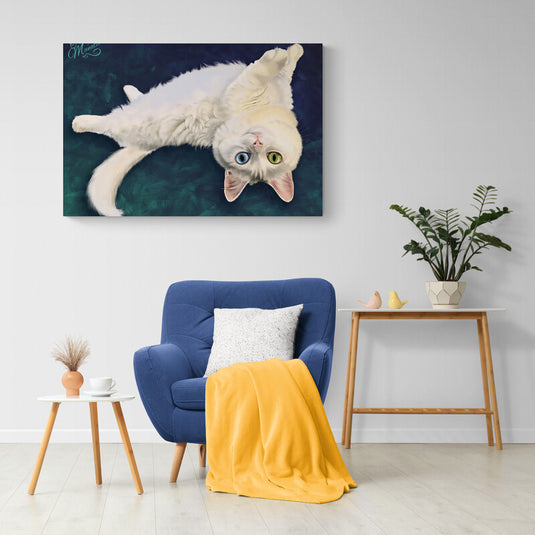 Cuadro de gato blanco con ojos heterocromáticos