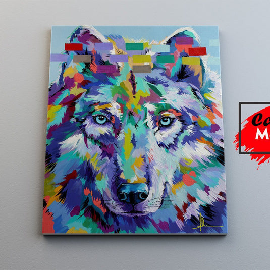 Lienzo de lobo en colores vibrantes