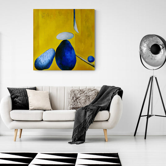 Cuadro abstracto moderno Look Inside con tonos azules y dorados