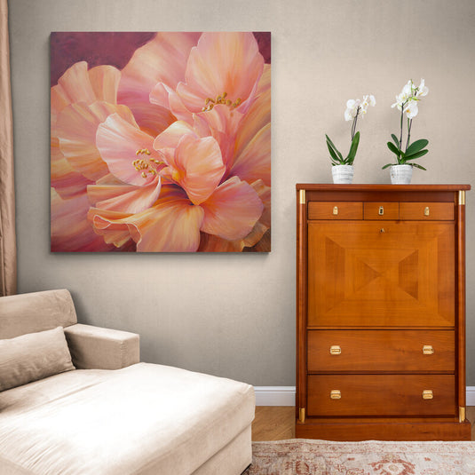 Pintura de flor en tonos melocotón