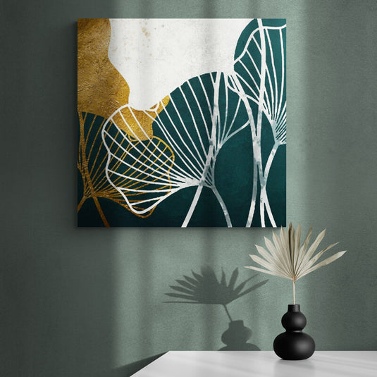 Abstracto orgánico con oro metálico y verde oscuro