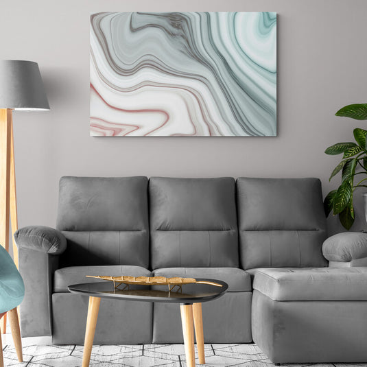 Pintura abstracta inspirada en mármol con tonos pastel y líneas fluidas.