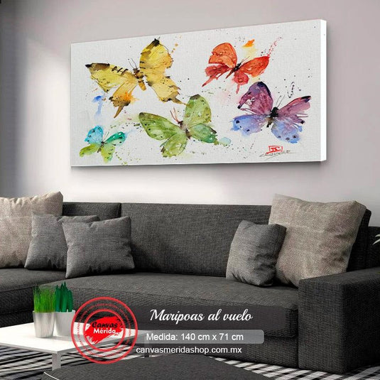 Lienzo de mariposas en vuelo de colores vibrantes