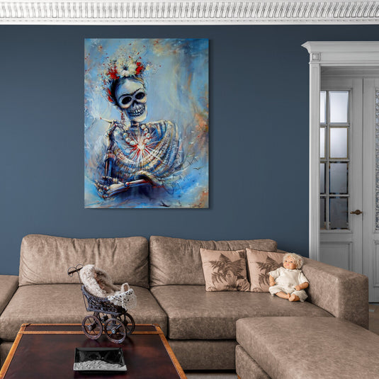 Frida Kahlo esqueleto con flores