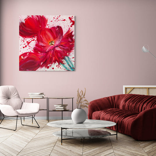 Pintura de explosión floral roja