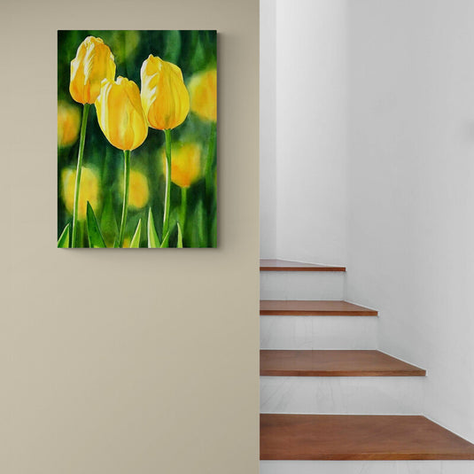 Pintura de tulipanes amarillos en acuarela