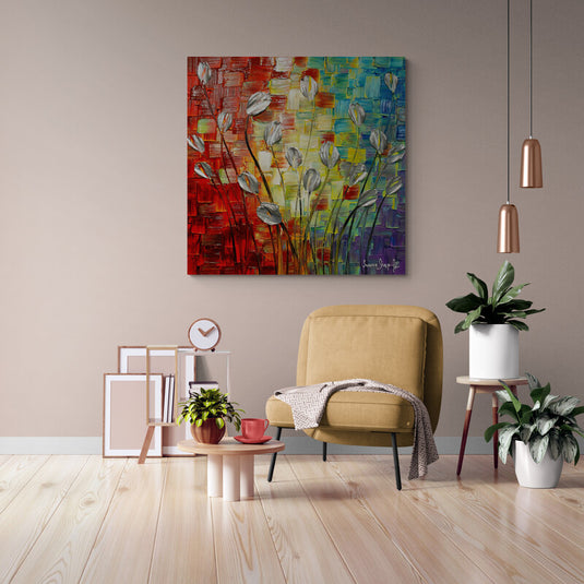 Flores abstractas sobre fondo colorido