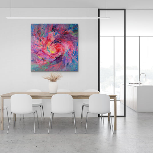 Cuadro abstracto moderno con remolino de colores vibrantes