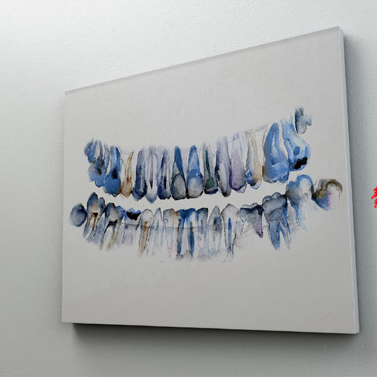 Cuadro de dientes y mandíbula en estilo acuarela.