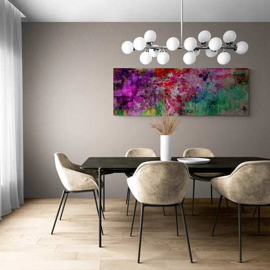 Cuadro abstracto en tonos rojos, naranjas y verdes