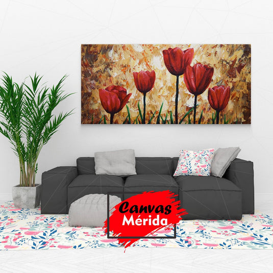 Tulipanes Rojos sobre Fondo Dorado