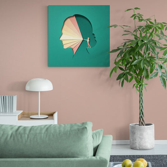 Cuadro decorativo Origami Woman – arte conceptual minimalista en tonos pastel para oficina o sala moderna