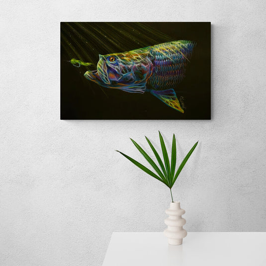 Pintura hiperrealista de pez con colores neón