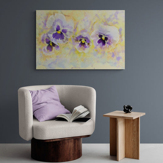 Pintura en acuarela de pensamientos púrpura y amarillo