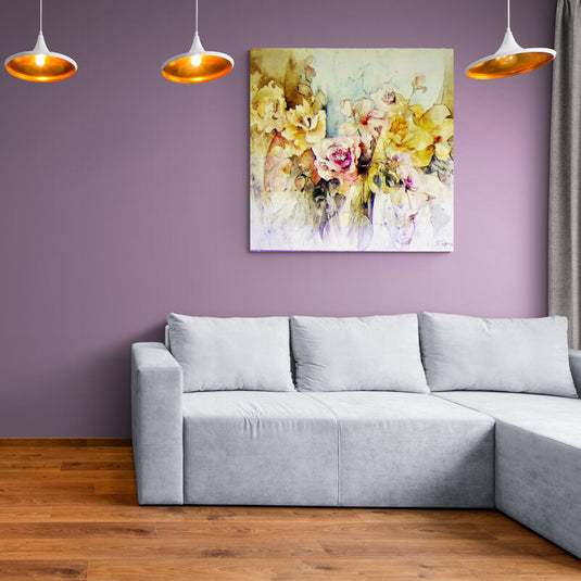 Ramo de flores en acuarela en tonos cálidos