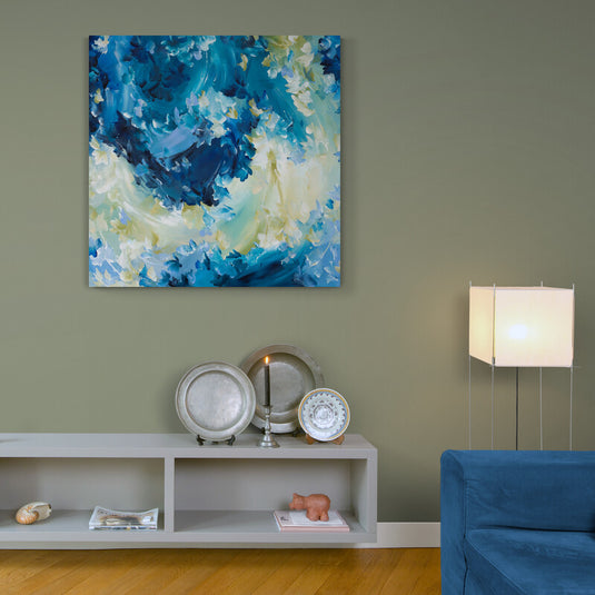 Cuadro moderno con figura abstracta en técnica de dripping y colores vibrantes