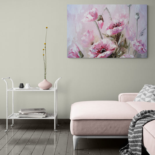 Pintura de amapolas en tonos rosados