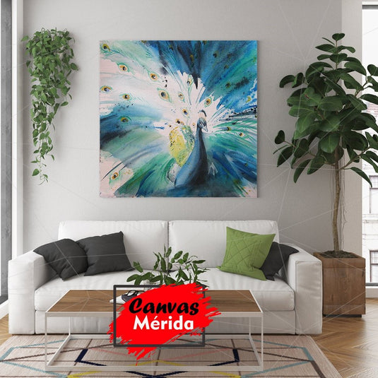 Abstract Pavo Real en Azules, Blancos, Verdes, Amarillos con Detalles en Negro