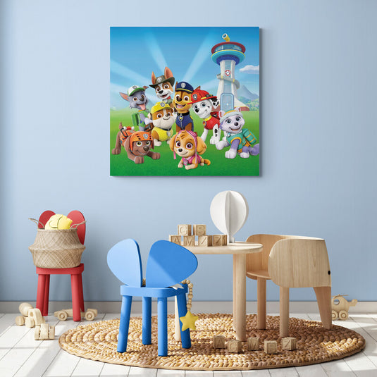 Cuadro decorativo Paw Patrol – arte infantil colorido con personajes animados para decoración de habitación o cuarto de juegos para niños y niñas