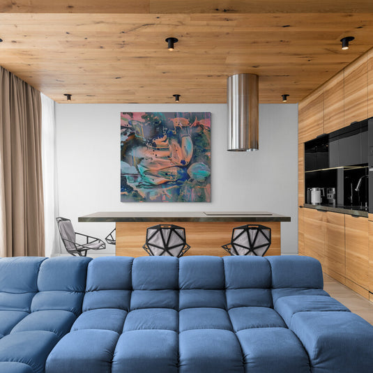 Cuadro abstracto moderno con colores vibrantes y textura empastada