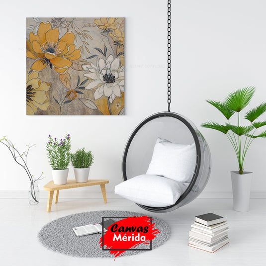 Pintura de flores amarillas y crema con fondo texturizado