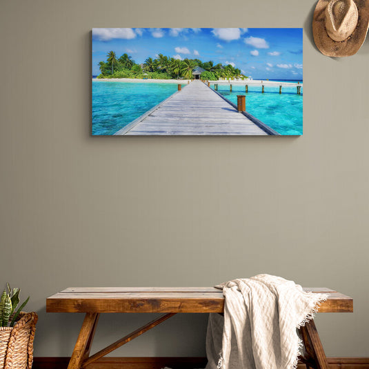 Set_Cuadros_Puente_Playa_Agua_Clara_Isla_Palmeras_Arboles_Verde_Arena_Blanca_Dia_Soleado