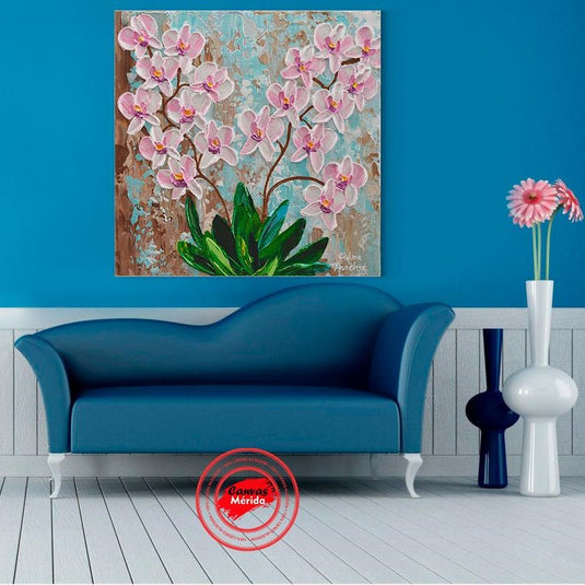 Orquídeas rosadas sobre fondo texturizado