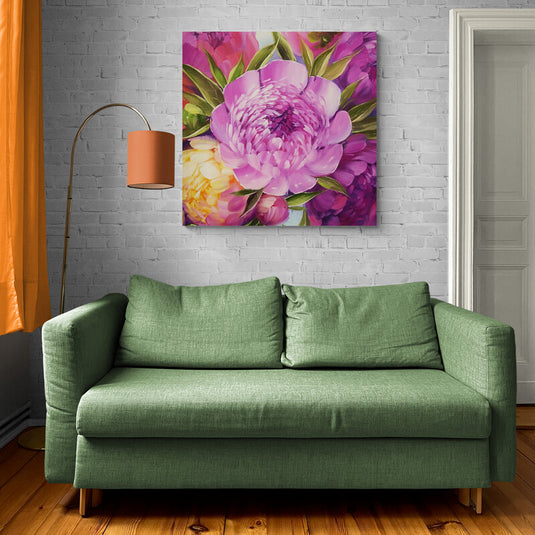 Peonías vibrantes en tonos púrpura y rosa