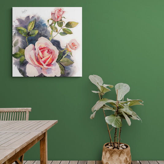 Rosas rosadas en pintura de acuarela